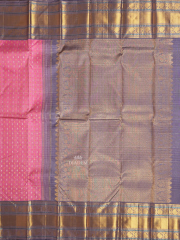 Floral and Stripes Design Pink Pure Kanchipuram Silk