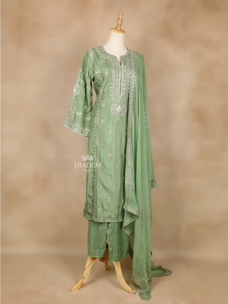 Flower Designs Mint Green Salwar