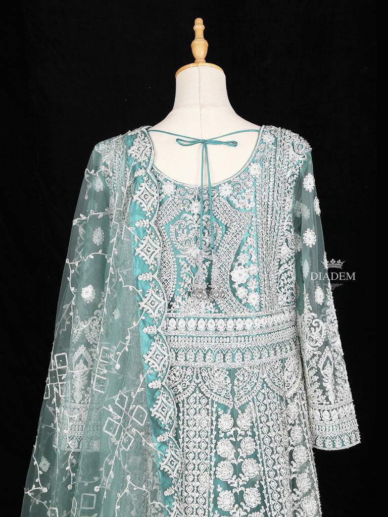 Full Sleeve Net Dupatta Aqua Green