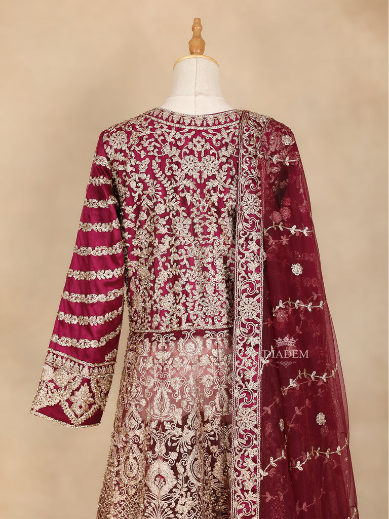 Full Sleeve Net Dupatta Dark Red