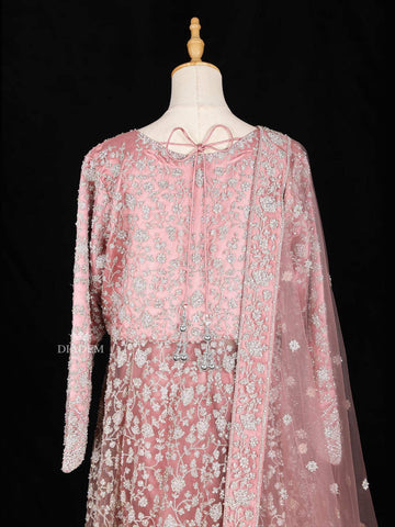 Pale Pink Full Sleeve Bridal Lehenga Adorned With Floral Embroidery - Diadem