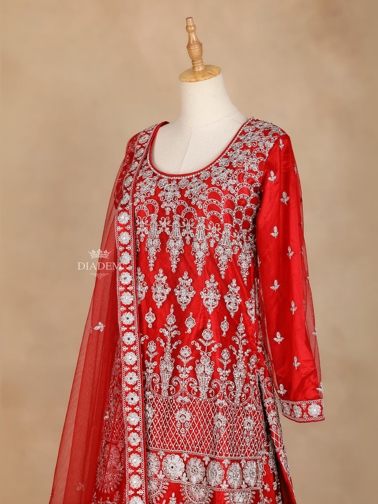 Full Sleeve Net Dupatta Red