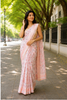 Blush Pink Floral Printed Design Pure Cotton Fancy Saree with Striped Woven Border