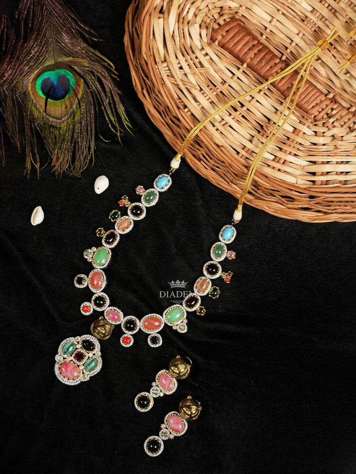 Multicolor Gemstone Necklace and Earrings Set - Diadem