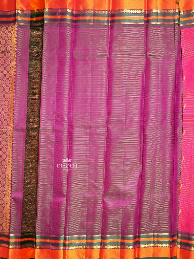 Kanchipuram Silk Saree in Dark Pink with Vaira