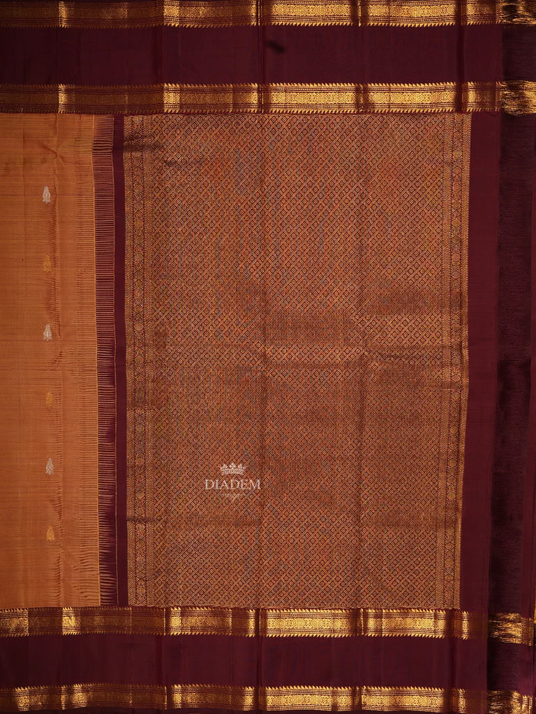 Geometric Design Mustard Orange Pure Kanchipuram