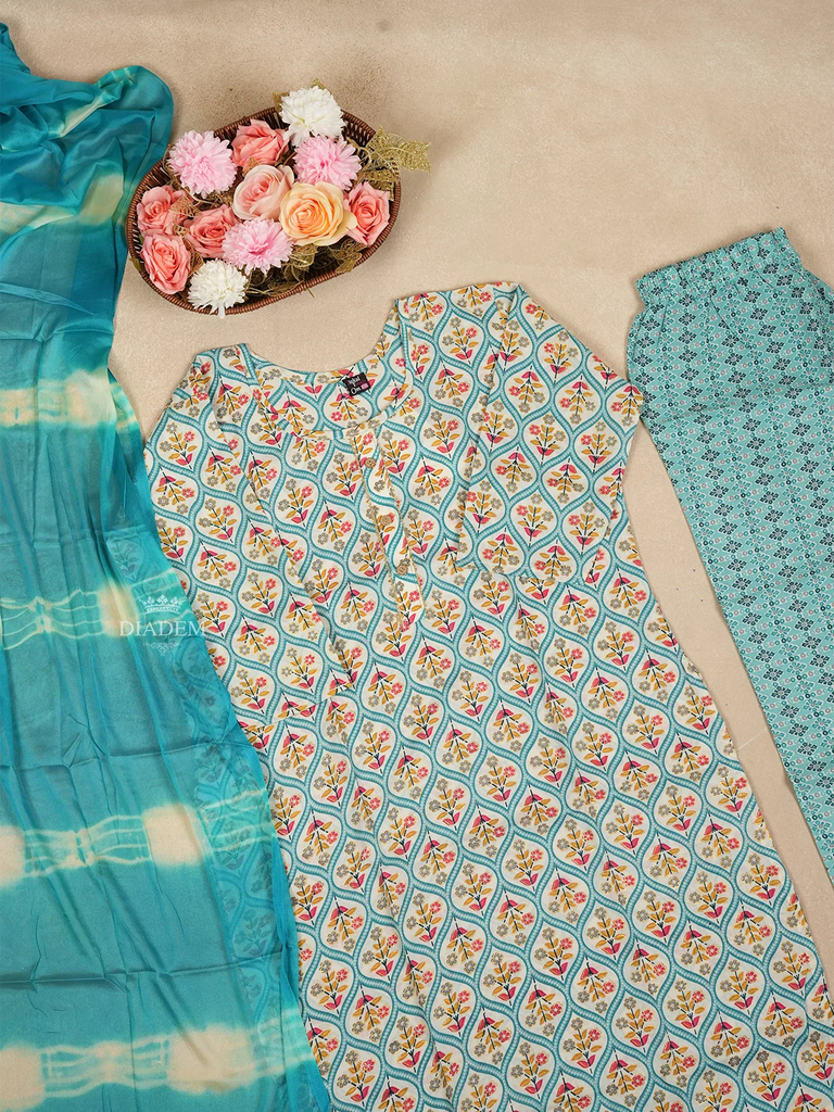 Geometric Design Blue Cotton Suit