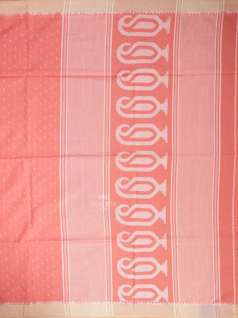 Geometric Designs Peach Linen Cotton Saree