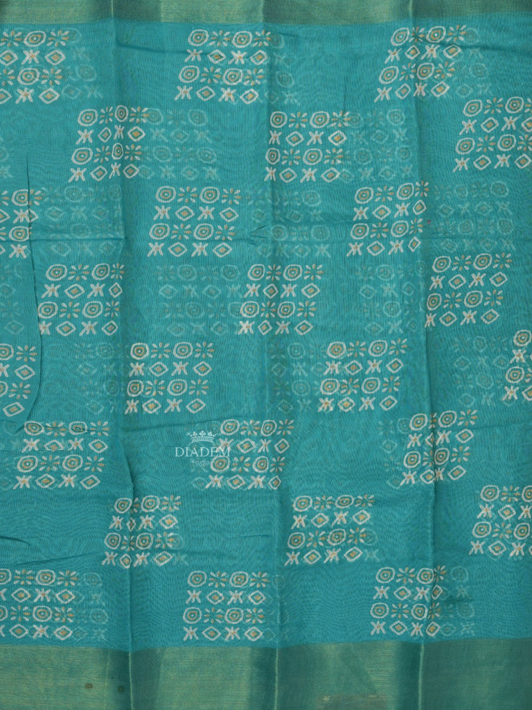 Geometric Patterns Sky Blue Linen Cotton Saree