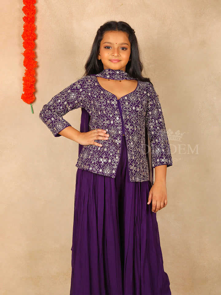 Georgette Palazzo Suit Dark Purple V-Neck