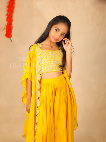 Sequins Embroidered Yellow Palazzo Suit