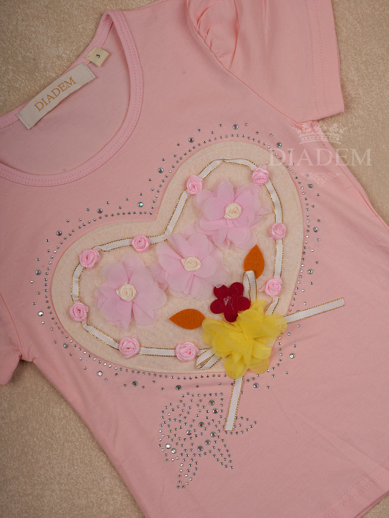 Girls Cotton Floral Heart Patch