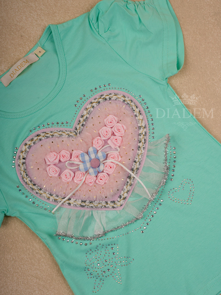 Girls Cotton T-Shirt Aqua Blue