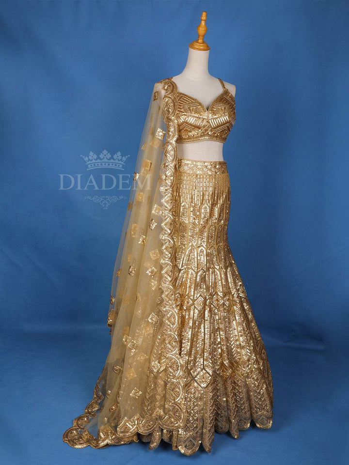 Gold Sequin Embroidered Mermaid Wedding Bridal Lehenga - Diadem