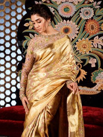 Golden Kanchipuram Silk Saree Designed