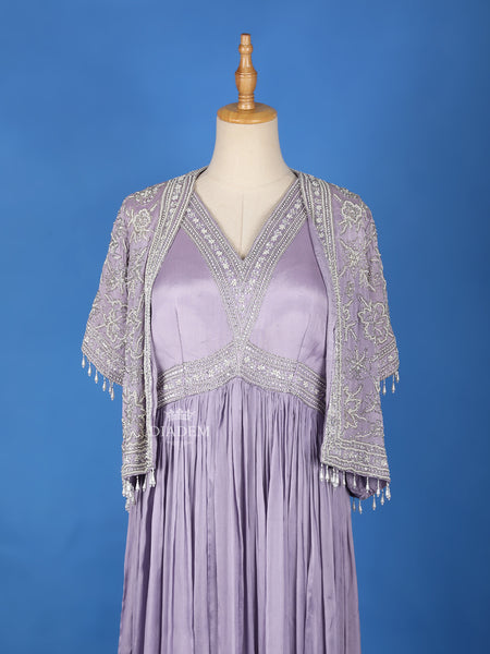 Lavender Gown with Floral Embroidery