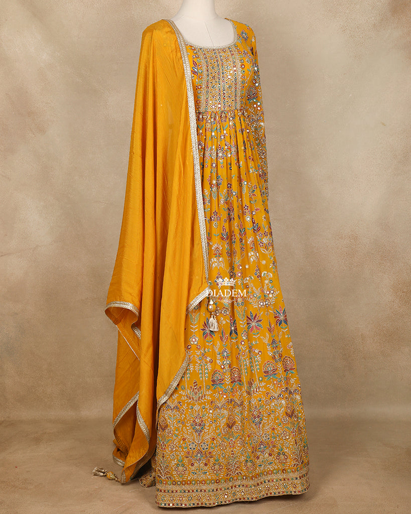 Gown Mustard Yellow Floral Embroidery Design