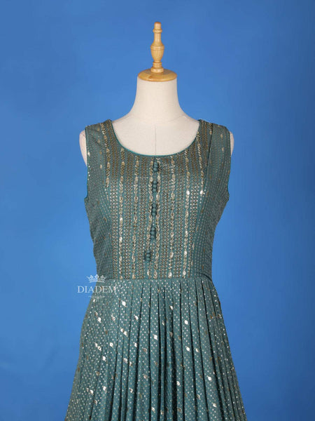 Green Sequins Embroidery Ethnic Gown - Diadem