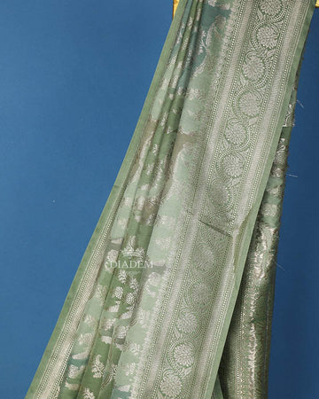 Green Floral Designed Bridal Banarasi Silk Saree - Diadem