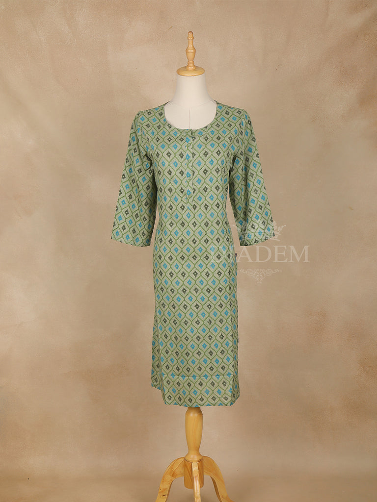 Green Checks Printed Cotton Kurti