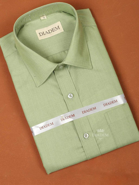 Pista Green Cotton Plain Full Sleeve Shirt - Diadem