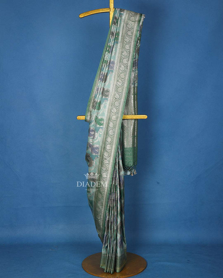 Green with Silver Floral Designed Bridal Banarasi Silk Saree - Diadem