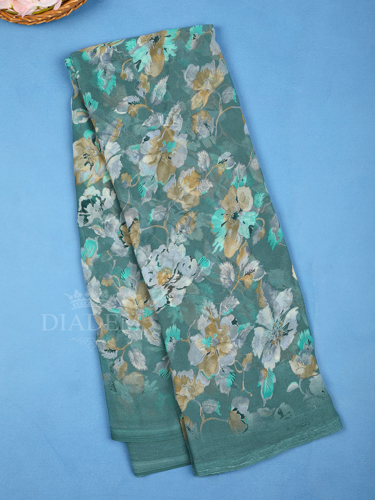 Green Floral Designed Georgette Saree