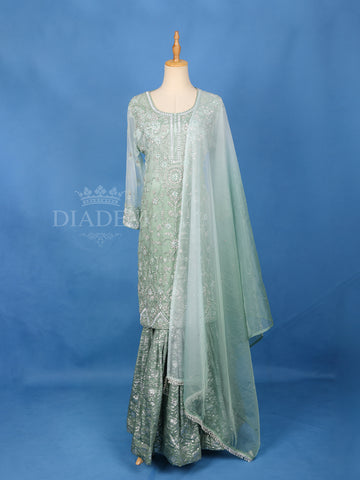 Green Floral Embroidered Sharara