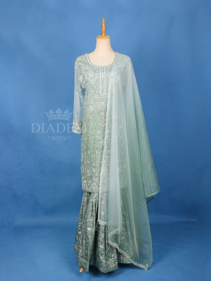 Green Floral Embroidered Sharara