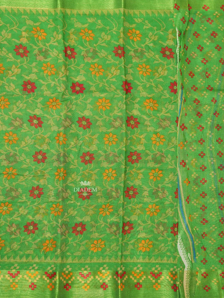 Lightweight Linen Cotton Saree in Green with Designed Border