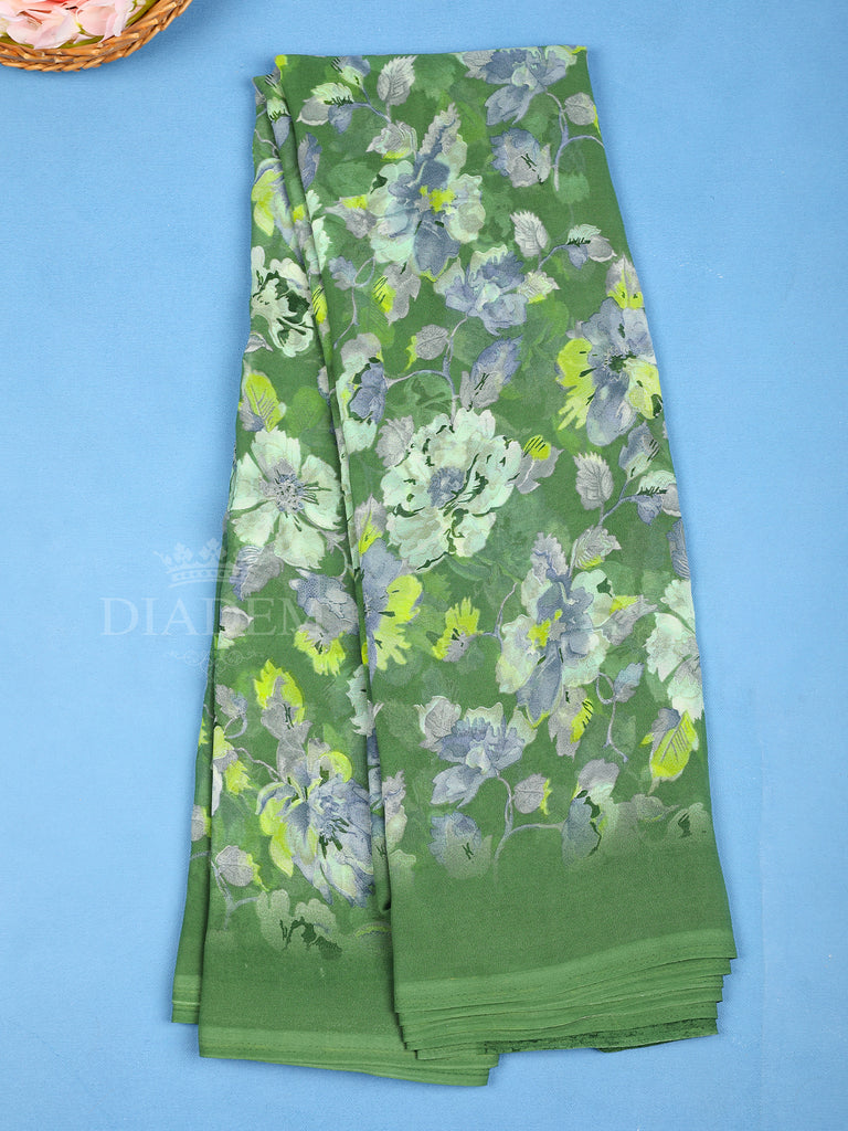 Green Floral Printed Saree