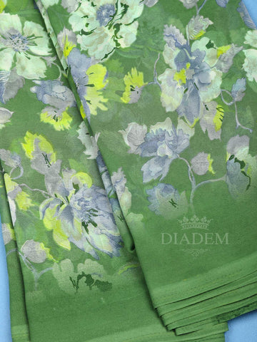 Green Floral Printed Georgette Saree - Diadem