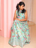 Aqua Green Floral Printed Gown - Diadem
