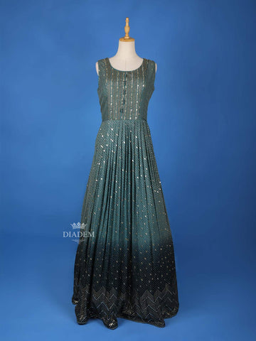 Green Sequins Embroidery Ethnic Gown - Diadem