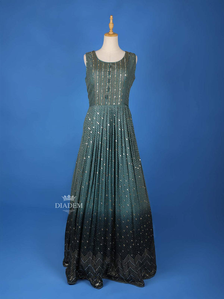Green Sequins Embroidery Ethnic Gown - Diadem