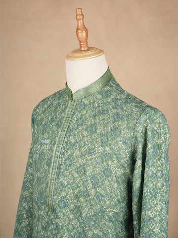 Green Kurta with Floral Designs and Pant