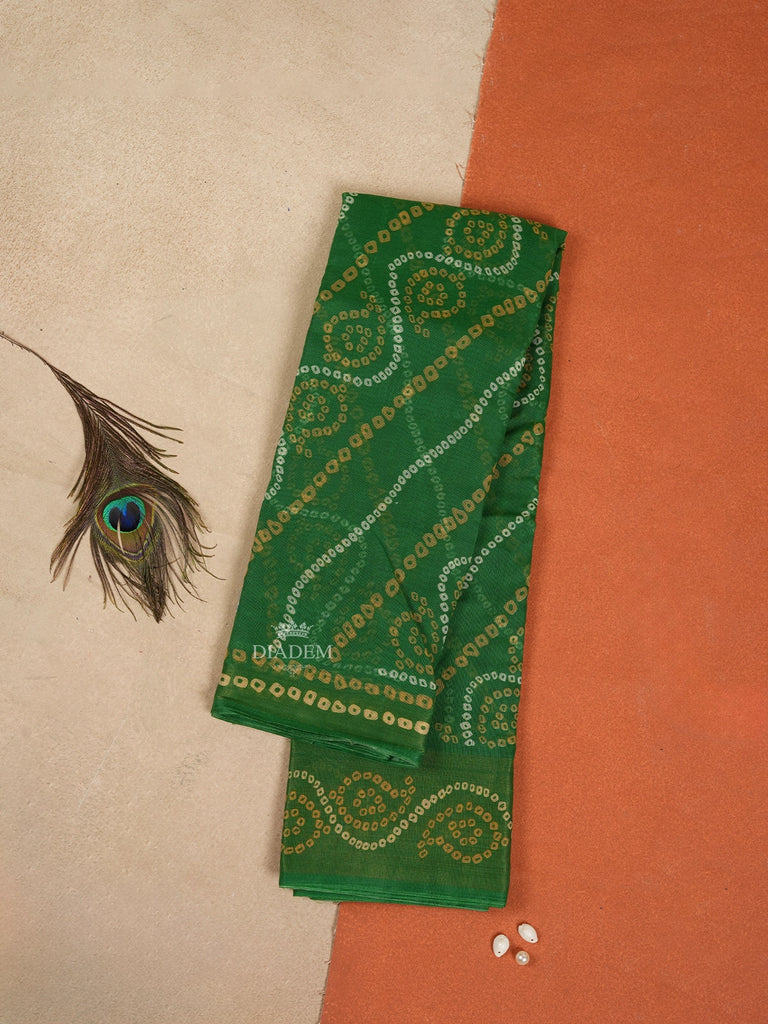 Green Linen Cotton Saree With Paisley Motifs