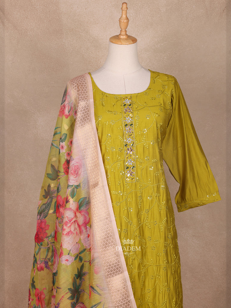 Green Salwar Suit Semi Silk Floral