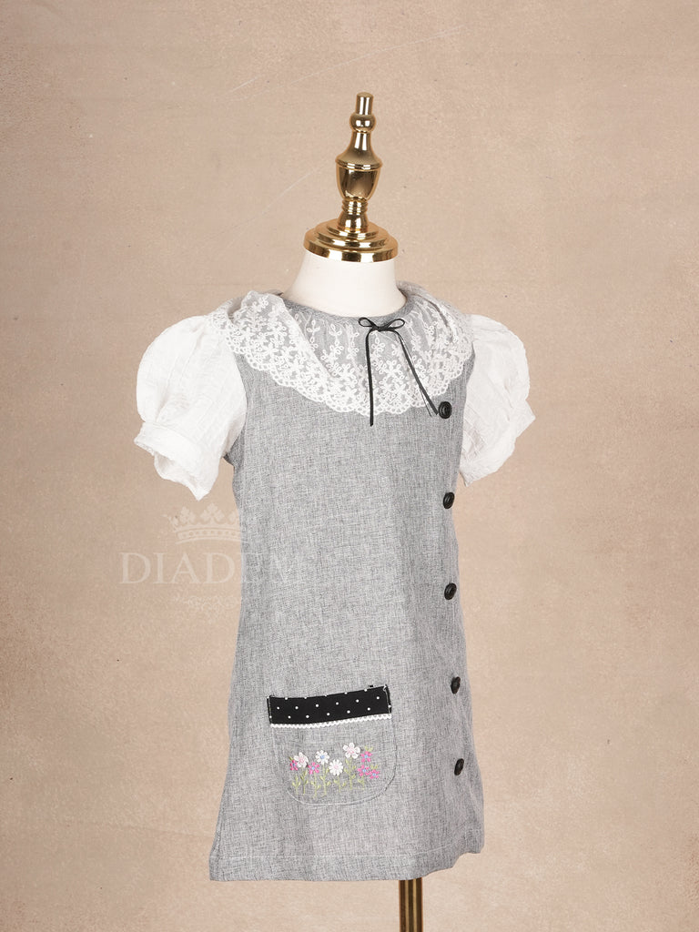 Grey Cotton Frock Peter Pan Collar