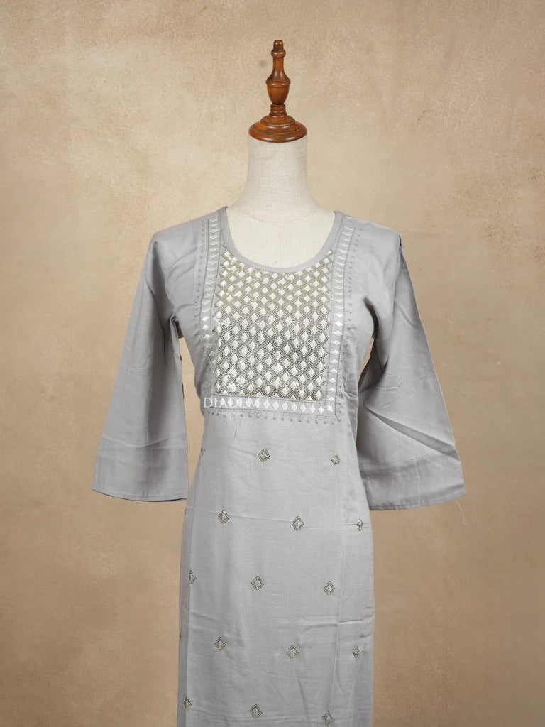 Grey Cotton Kurtis Diagonal Designs