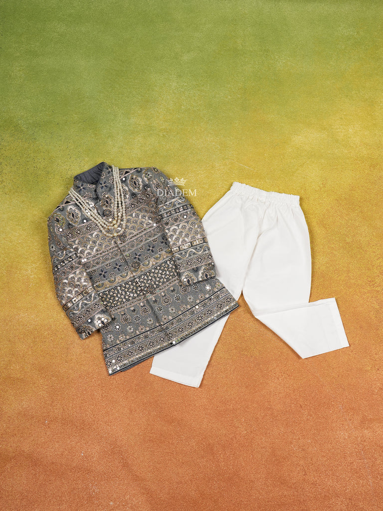 Grey Sherwani and Pant Set with Beaded