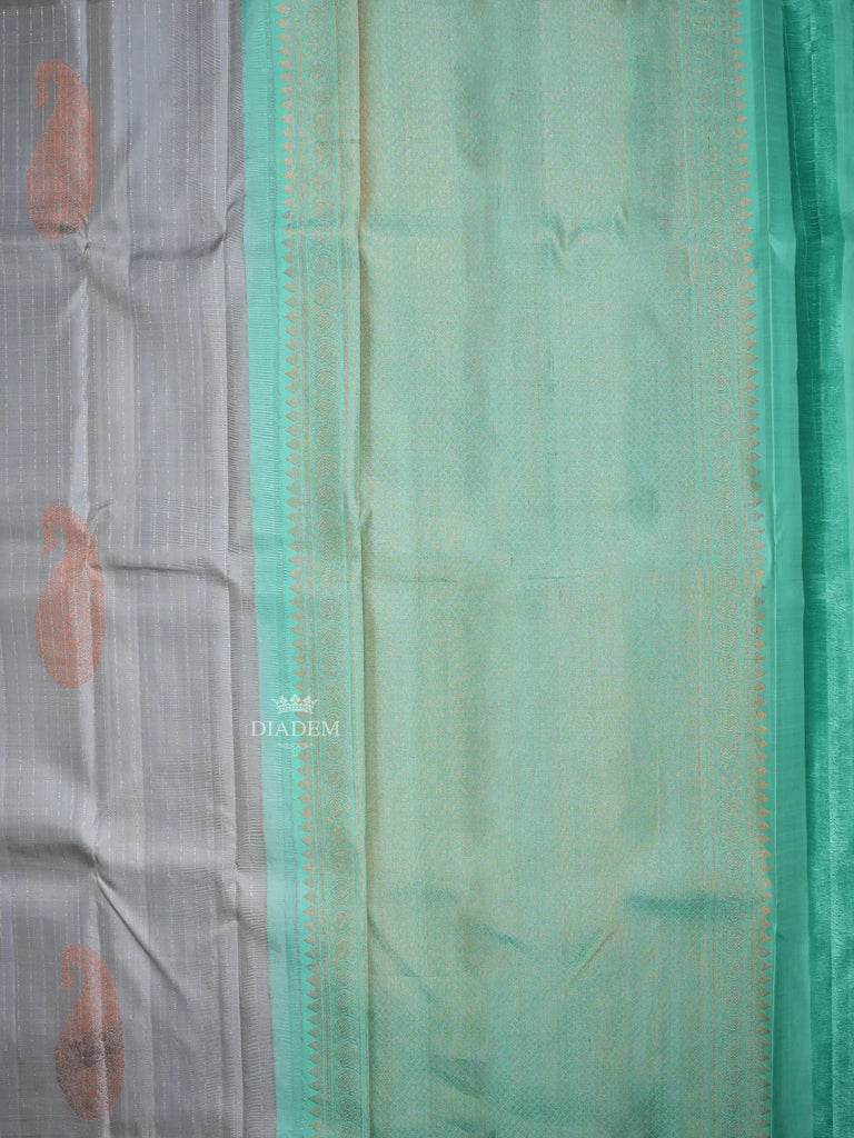 Grey Kanchipuram Silk Saree with Vaira