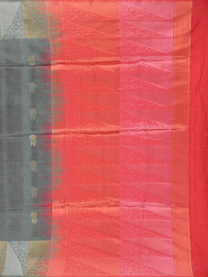 Grey Semi Tussar Silk Floral Designed Saree - Diadem