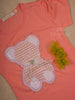 Peach Cotton Half Sleeve T-Shirt with Teddy Designs for Girls - Diadem