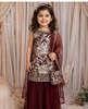 Wine Floral Zari Embroidered Design Georgette Kids Sharara Suit with Dupatta