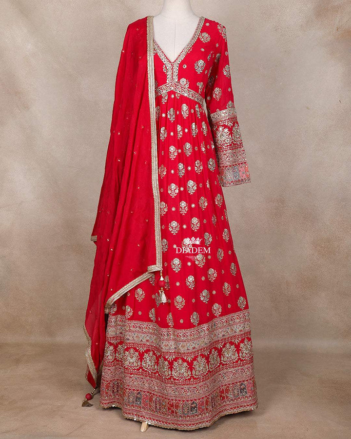 Hot Pink Floral Embroidery Design Gown - Diadem