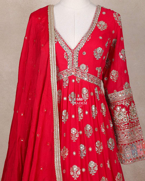 Hot Pink Floral Embroidery Design Gown - Diadem