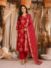 Red Ikat Printed Stripes Cotton Salwar Suit