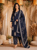 Navy Blue Paisley Designed Cotton Salwar Suit