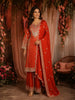 Rust Orange Floral Embroidered Tissue Silk Palazzo Suit with Dupatta